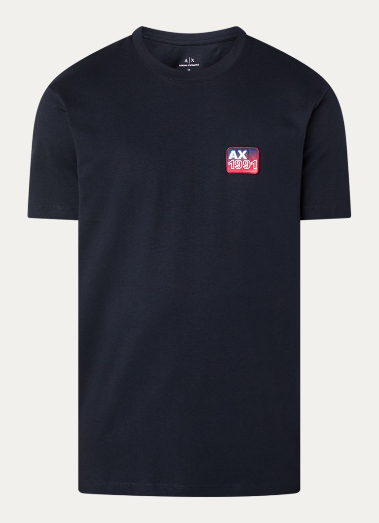 Armani Heren T-shirt met logoborduring in de kleur Donkerblauw