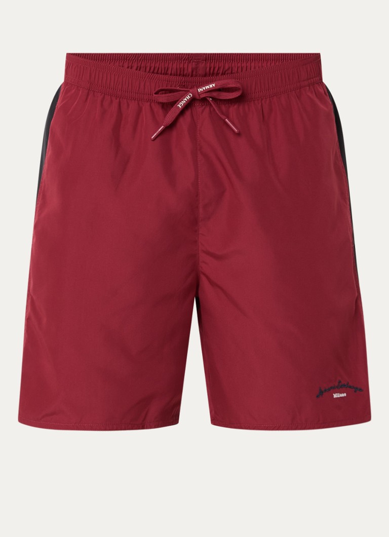 Armani Heren Zwemshorts met logoborduring in de kleur Donkerrood