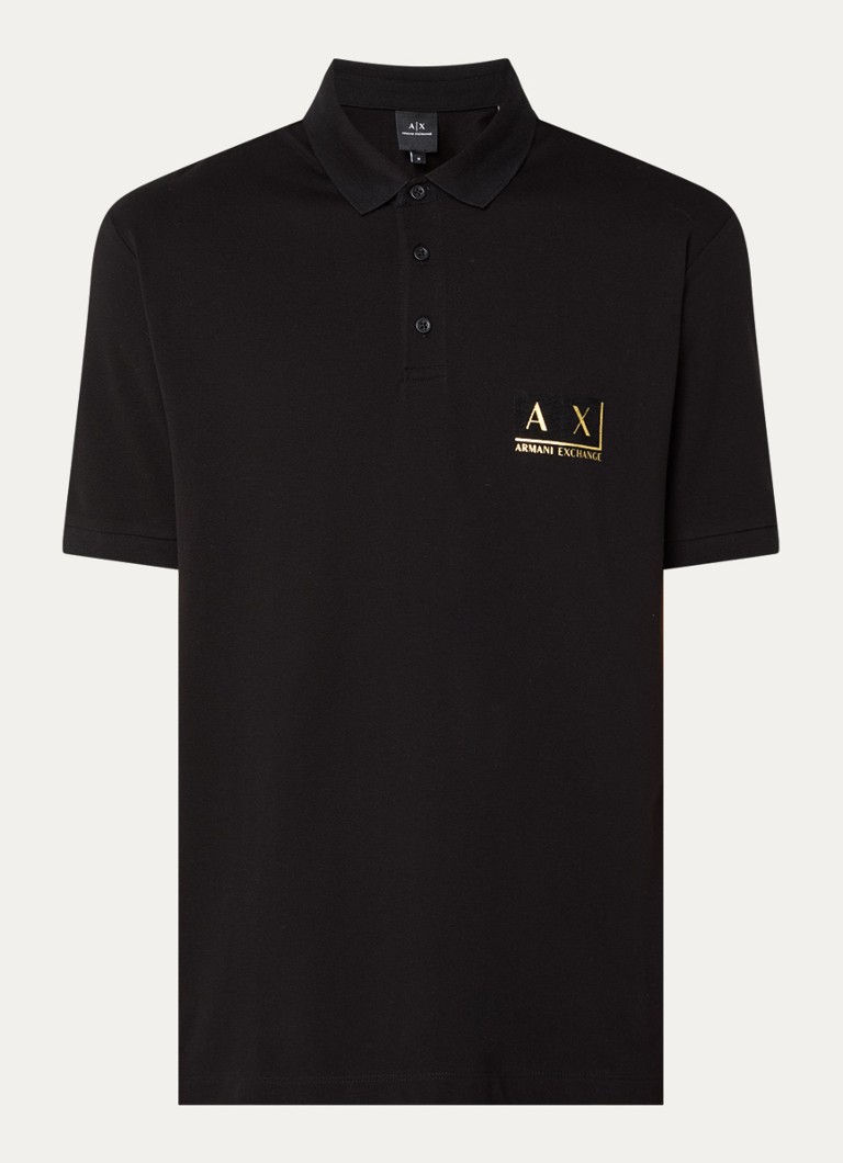 Armani Heren Regular fit polo van piqué katoen met logo in de kleur Zwart