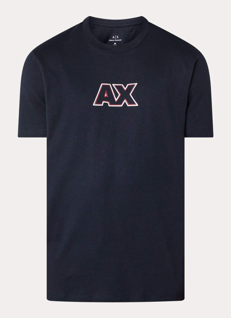 Armani Heren T-shirt met logoborduring in de kleur Donkerblauw
