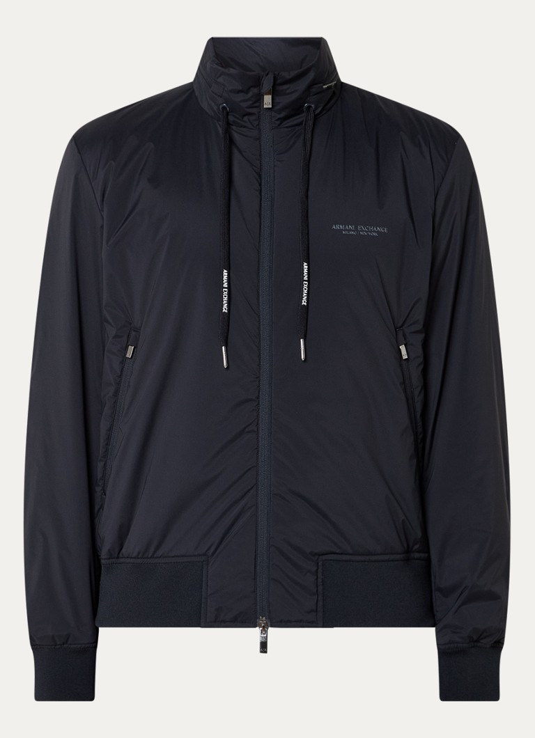 Armani Heren Gewatteerd jack met ritszakken en logo in de kleur Donkerblauw