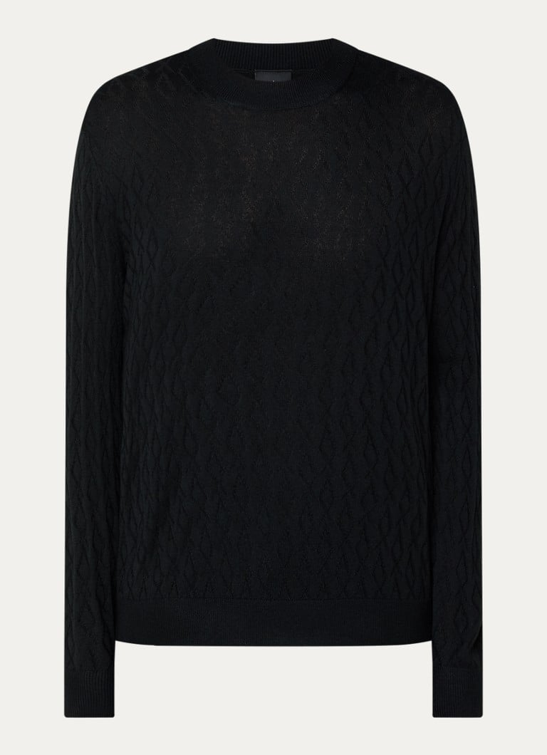 Armani Heren Fijngebreide pullover in scheerwolblend in de kleur Zwart