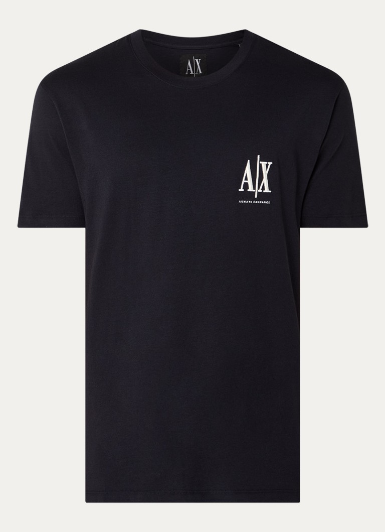 Armani Heren T-shirt met logoborduring in de kleur Donkerblauw