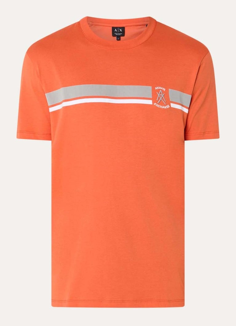 Armani Heren T-shirt met logoborduring in de kleur Oranje