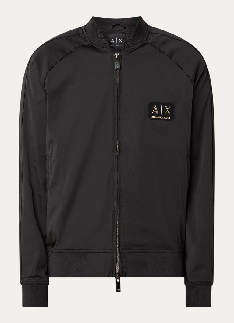 Armani Heren Bomberjack met logo en ritszakken in de kleur Zwart