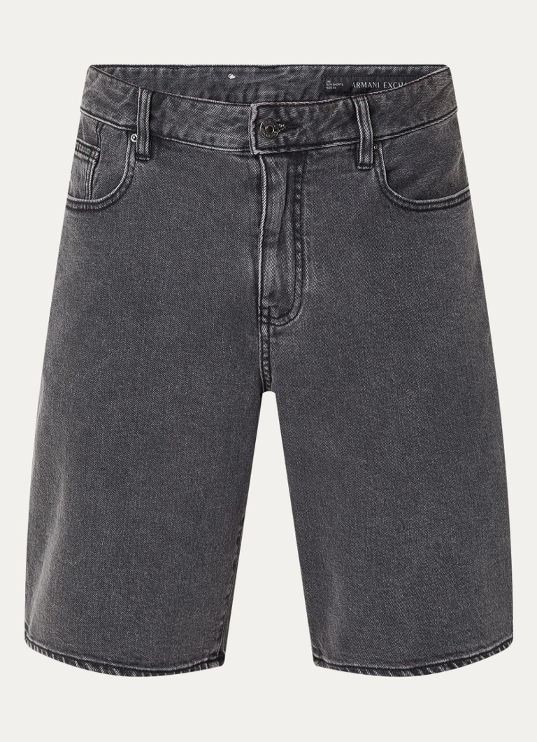 Armani Heren Straight fit korte broek van denim met gekleurde wassing in de kleur Grijs