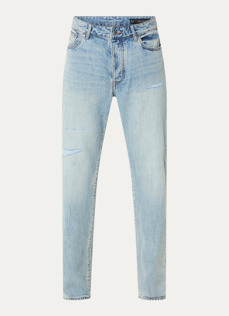 Armani Heren Straight leg jeans met lichte wassing in de kleur Indigo