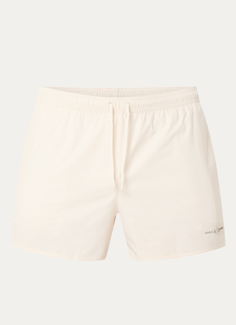 Armani Heren Zwemshorts met logoprint en steekzakken in de kleur Creme