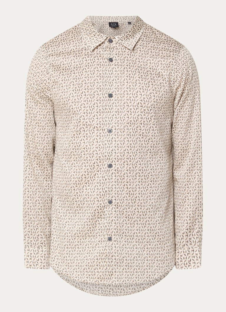 Armani Heren Regular fit overhemd met logoprint in de kleur Donkerbeige