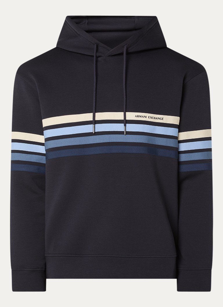 Armani Heren Hoodie met logoprint in de kleur Donkerblauw