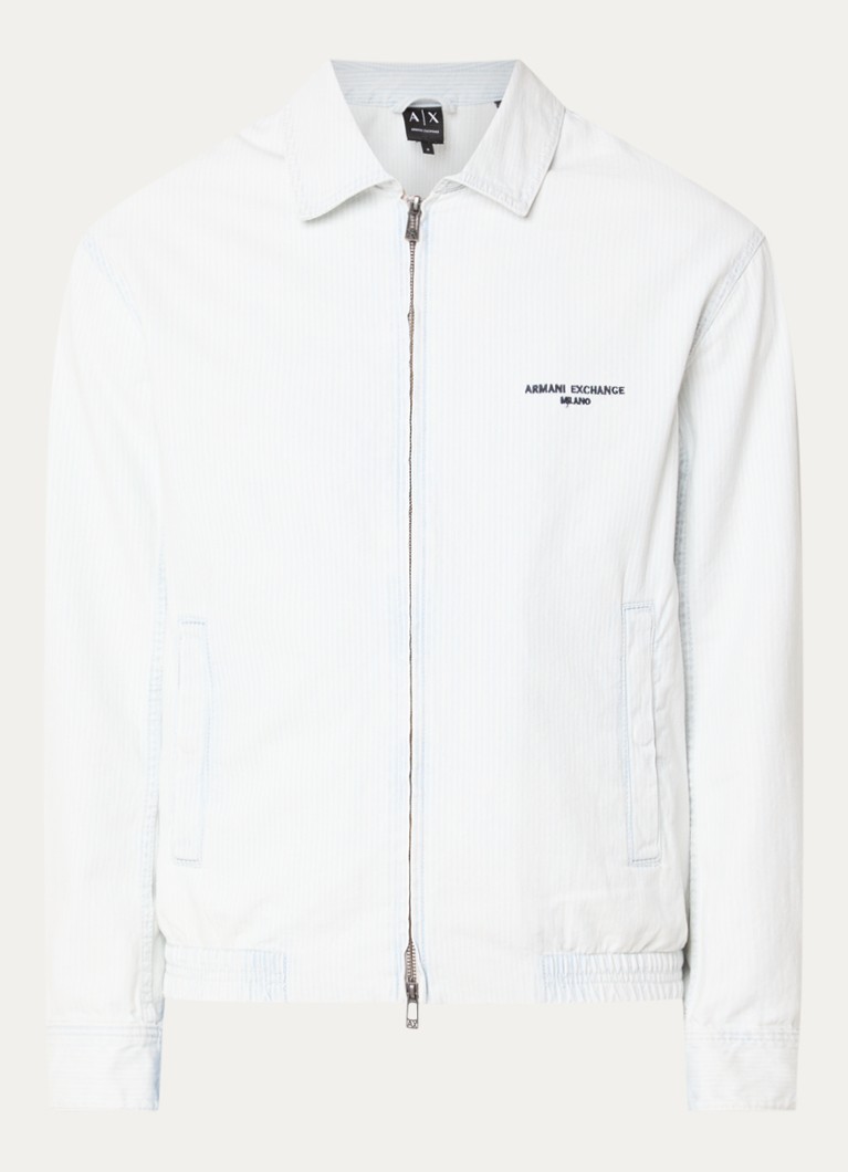 Armani Heren Jack met logo en streepprint in de kleur Lichtblauw