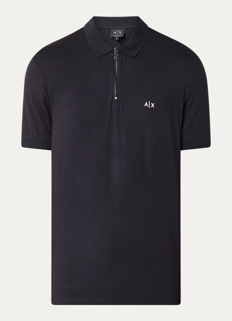 Armani Heren Regular fit polo met halve rits in de kleur Donkerblauw