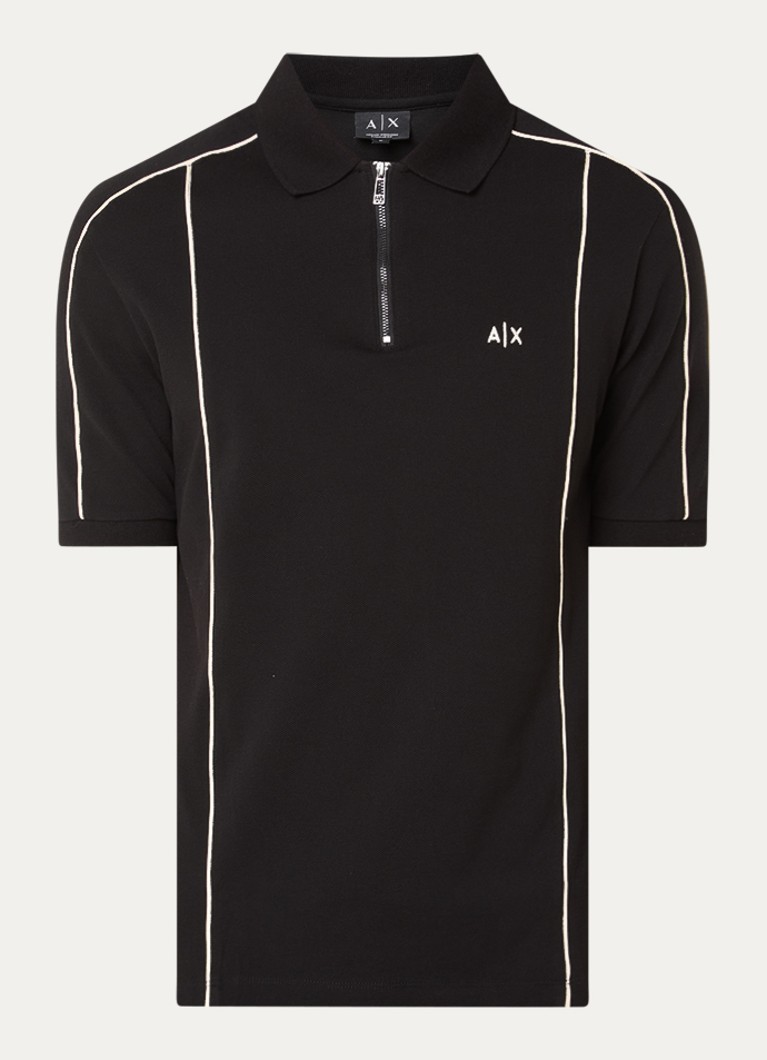 Armani Heren Regular fit polo met logo en halve rits in de kleur Zwart
