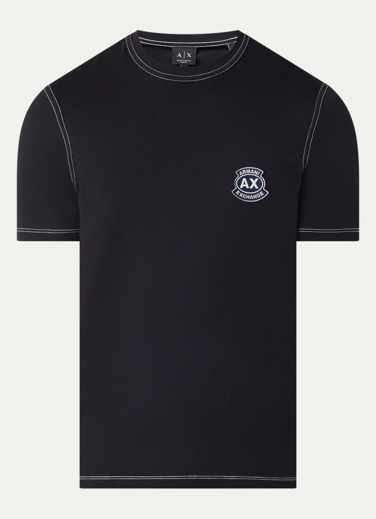 Armani Heren T-shirt met logoborduring in de kleur Donkerblauw