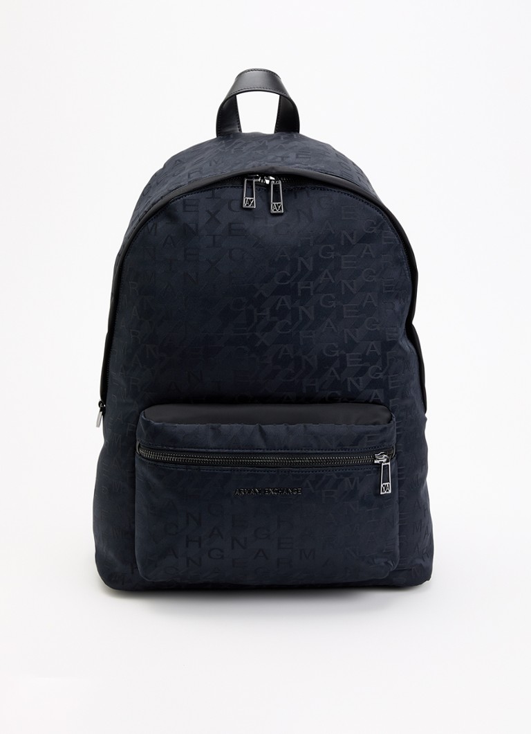 Armani Heren Rugzak met logoprint en 15 inch laptopvak in de kleur Donkerblauw