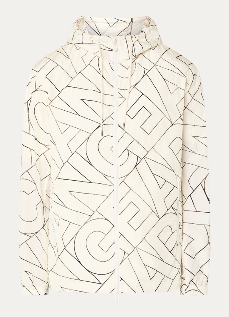 Armani Heren Jack met capuchon en logoprint in de kleur Creme