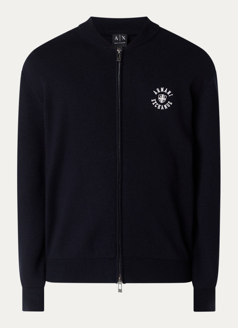 Armani Heren Fijngebreid vest in scheerwolblend met logoborduring in de kleur Donkerblauw