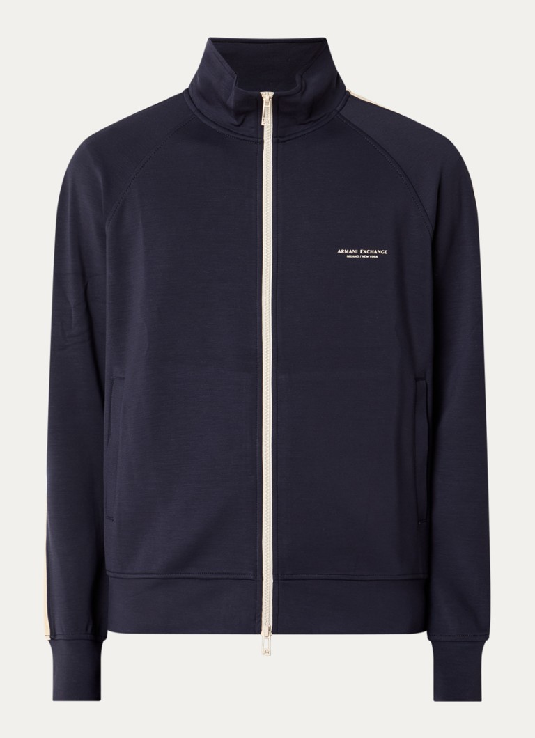 Armani Heren Sweatvest met paspelzakken en 3D logo in de kleur Donkerblauw