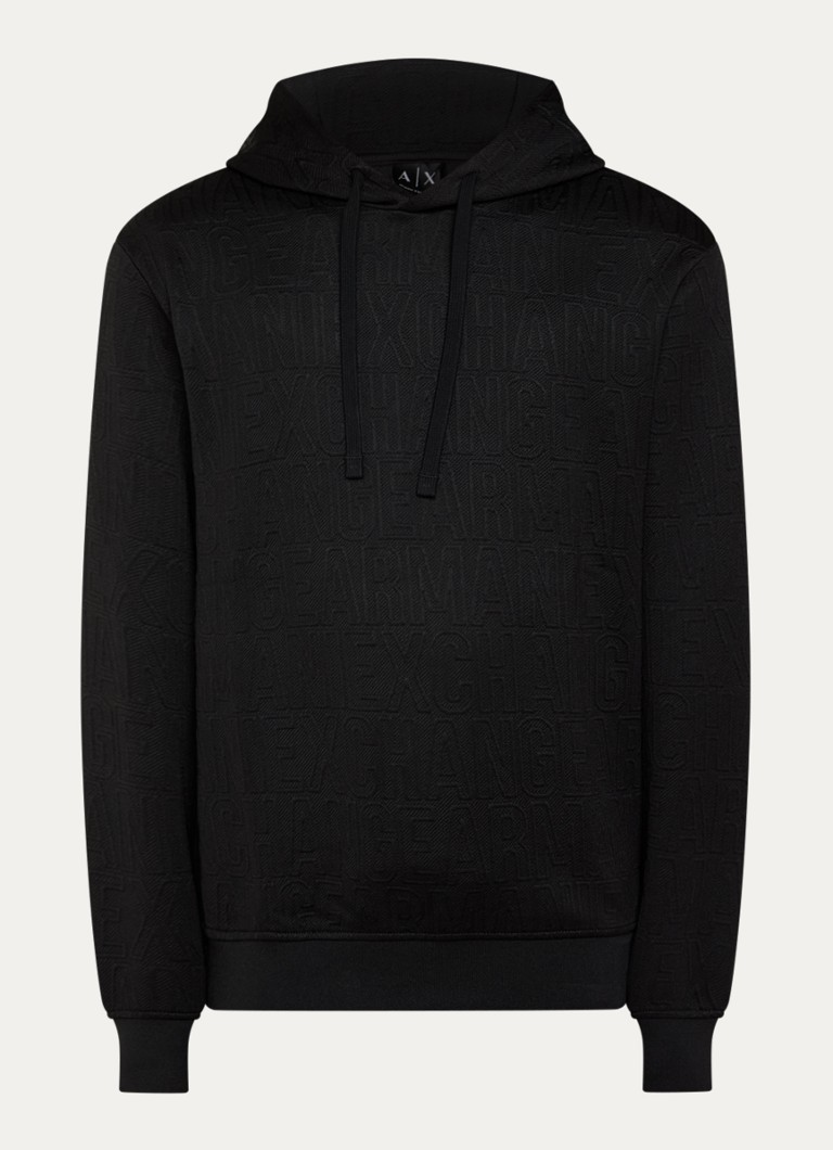 Armani Heren Hoodie met logoborduring in de kleur Zwart