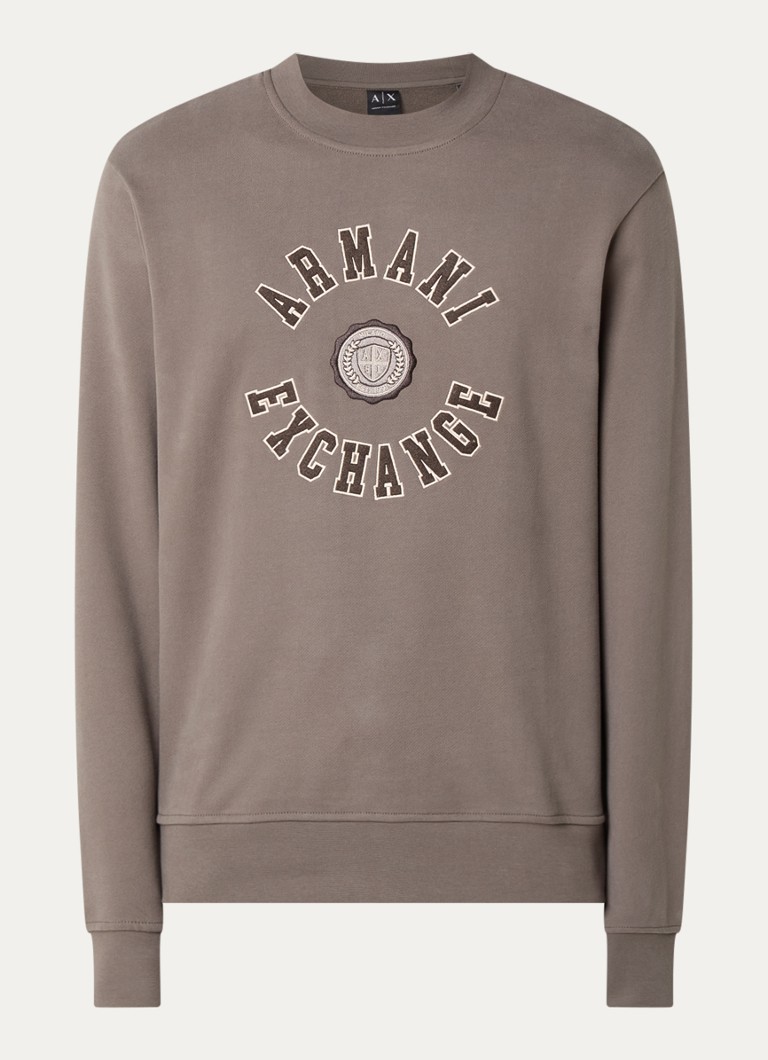 Armani Heren Sweater met logoprint in de kleur Zand