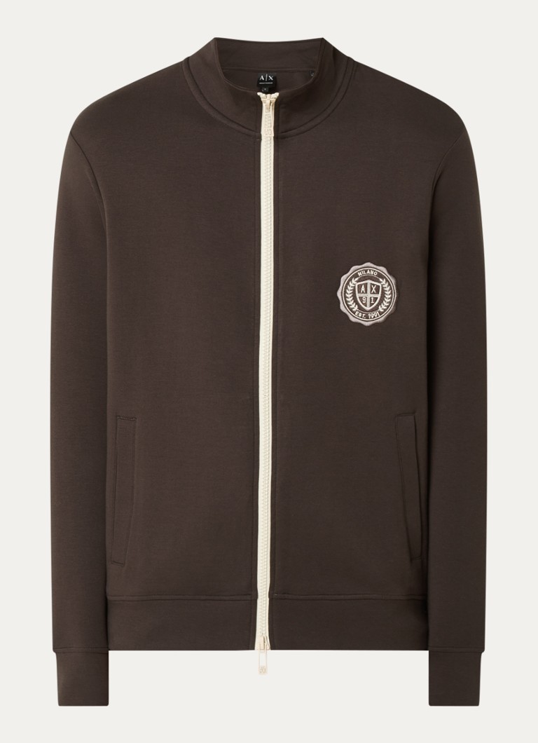 Armani Heren Sweatvest met logo en steekzakken in de kleur Donkerbruin