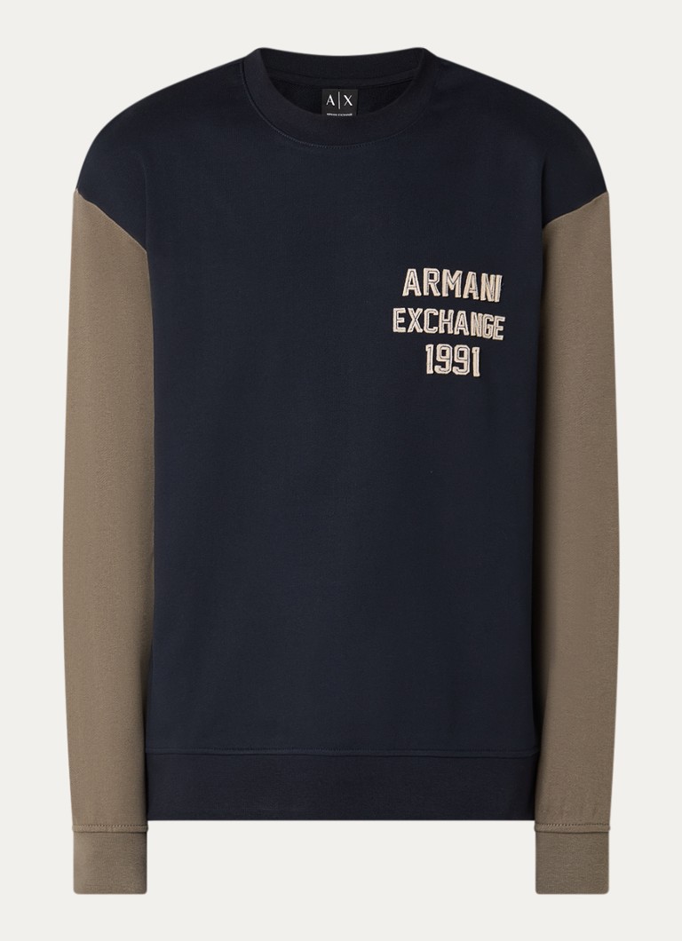 Armani Heren Sweater met logoborduring in de kleur Donkerblauw