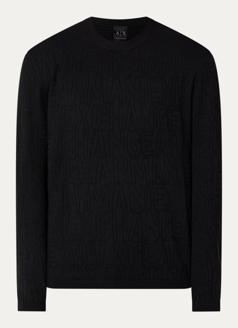 Armani Heren Fijngebreide pullover met ingebreid patroon in de kleur Zwart