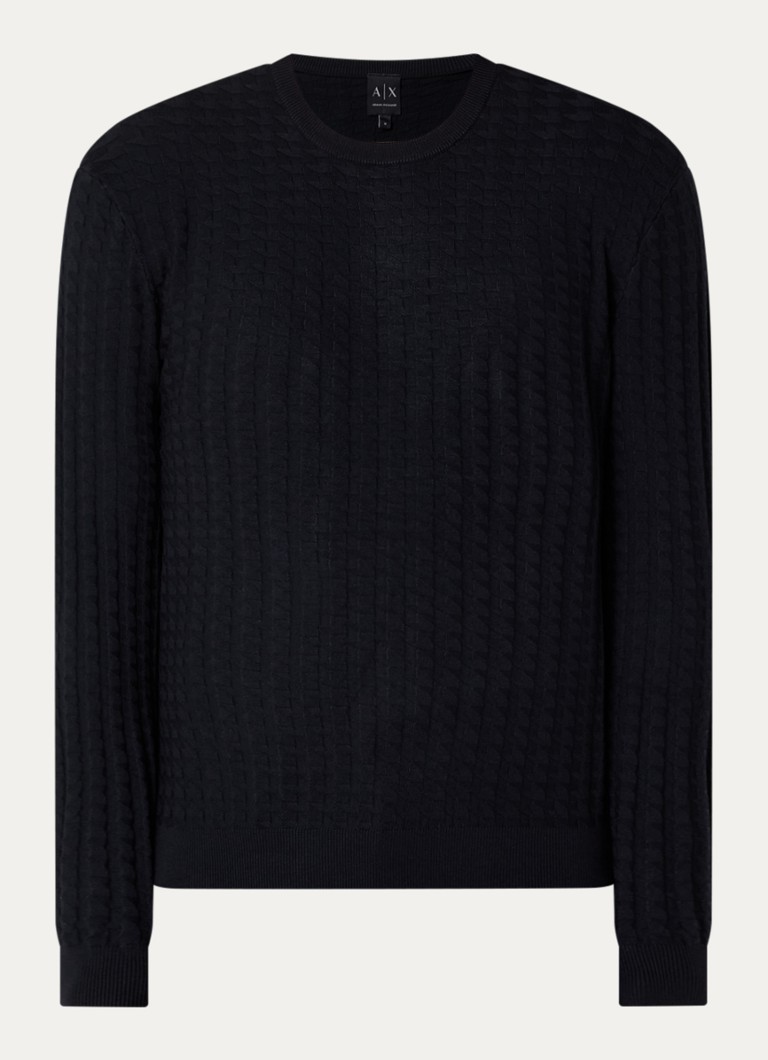 Armani Heren Fijngebreide pullover met structuur in de kleur Donkerblauw