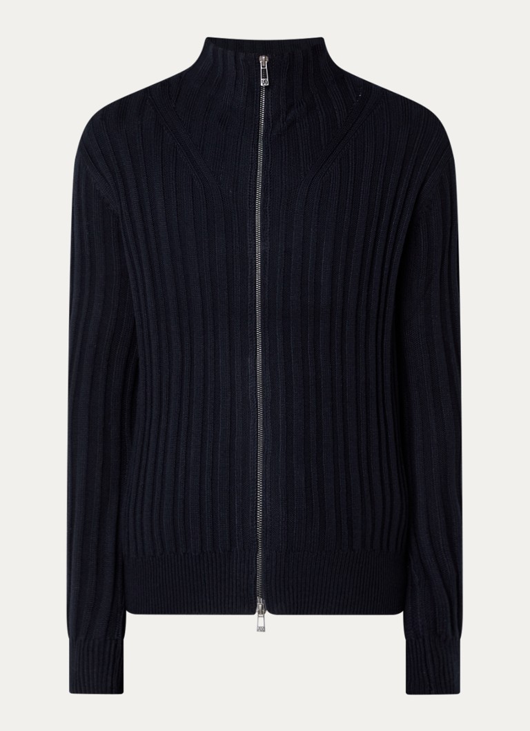 Armani Heren Fijngebreid vest in wolblend met opstaande kraag in de kleur Donkerblauw