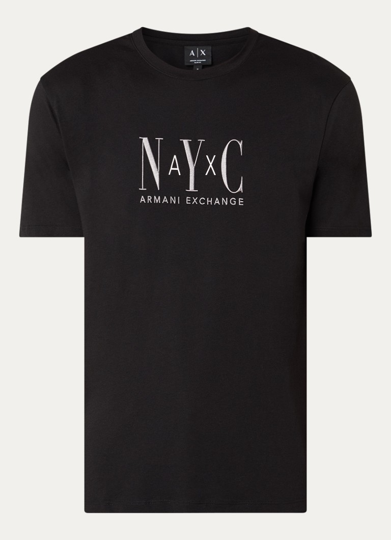 Armani Heren T-shirt met logoborduring in de kleur Zwart