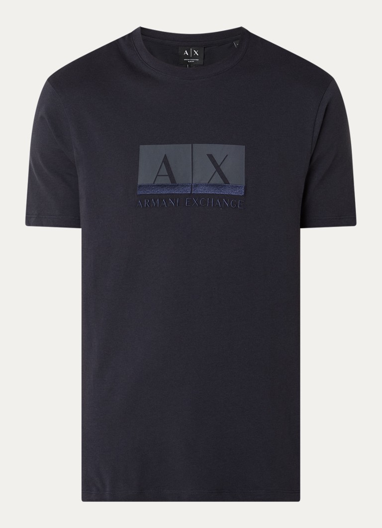 Armani Heren T-shirt met logoborduring in de kleur Donkerblauw