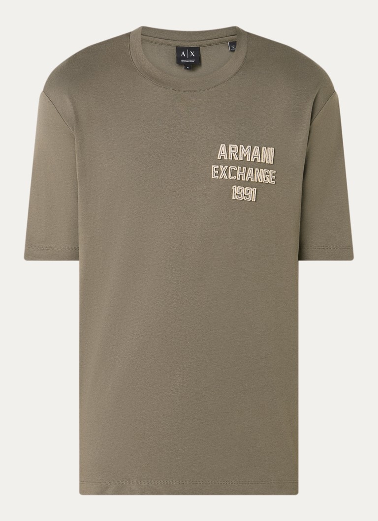 Armani Heren T-shirt met logoborduring in de kleur Donkerkhaki