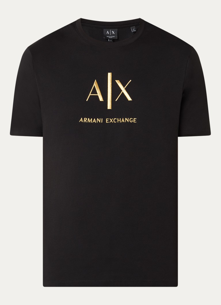 Armani Heren T-shirt met logoborduring in de kleur Zwart