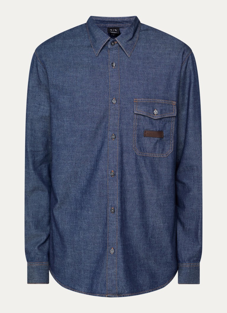 Armani Heren Regular fit overhemd van chambray in de kleur Indigo