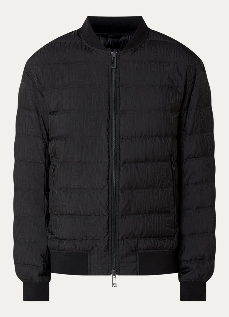 Armani Heren Gewatteerd bomberjack met logoprint in de kleur Zwart