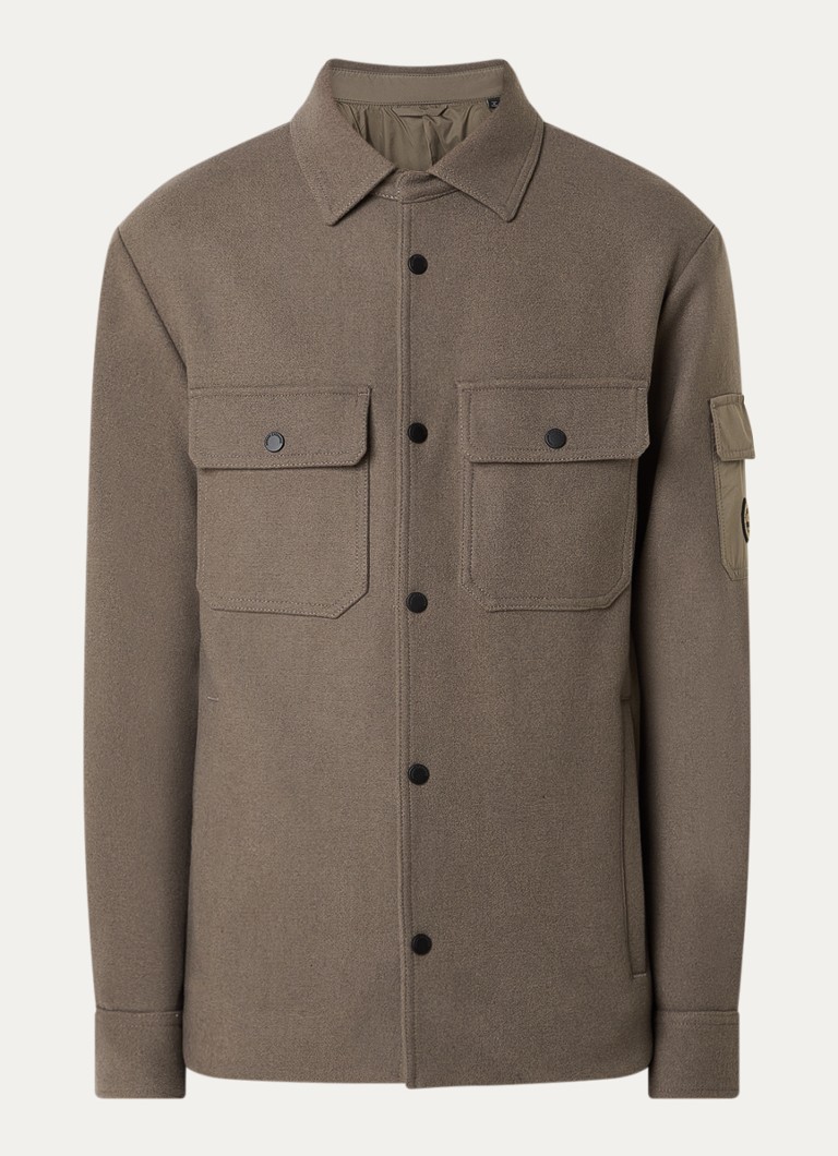 Armani Heren Jack in scheerwolblend met klepzakken in de kleur Donkerkhaki