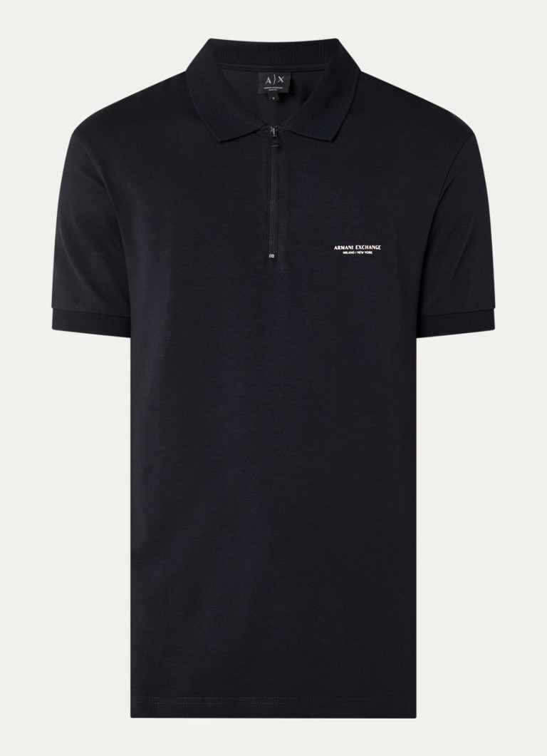 Armani Heren Slim fit polo met 3D logo en halve rits in de kleur Donkerblauw