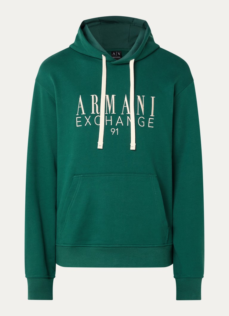 Armani Heren Hoodie met logoprint en kangeroezak in de kleur Donkergroen