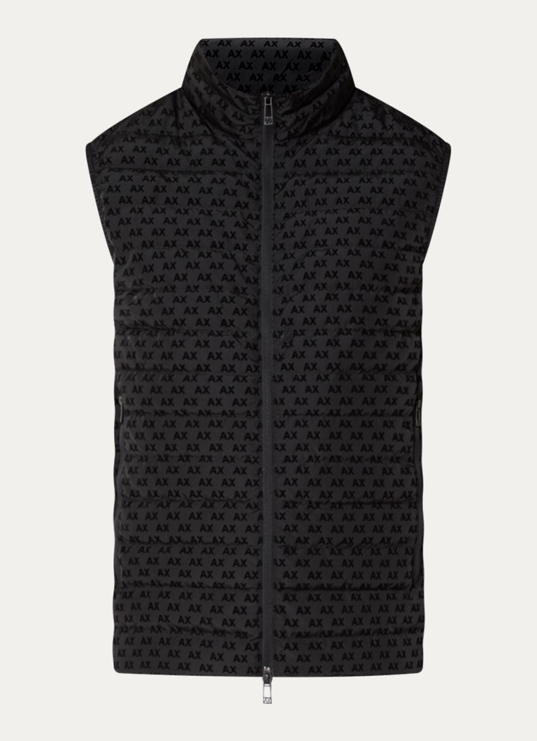 Armani Heren Gewatteerde bodywarmer met donsvulling en flock logoprint in de kleur BLACK-UC001
