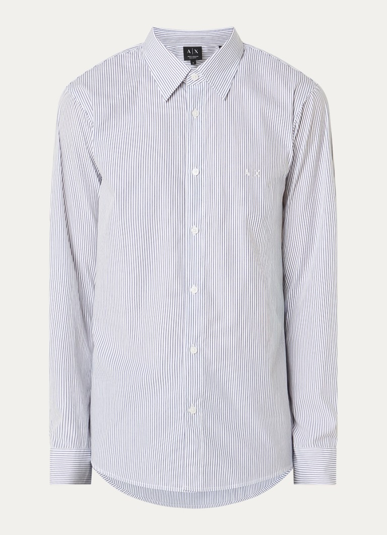 Armani Heren Regular fit overhemd met streepprint en logoborduring in de kleur Blauw