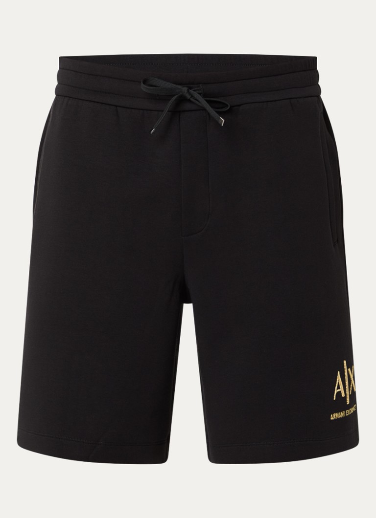 Armani Heren Wide fit korte joggingbroek met logoborduring in de kleur Zwart