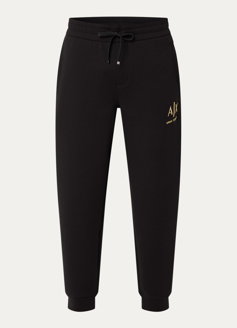 Armani Heren Straight fit joggingbroek met logoborduring in de kleur Zwart