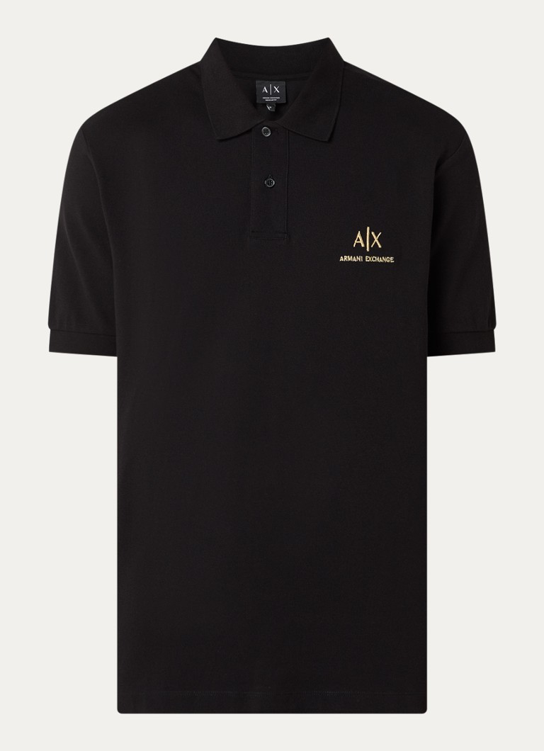 Armani Heren Regular fit polo van piqué katoen met logoborduring in de kleur Zwart