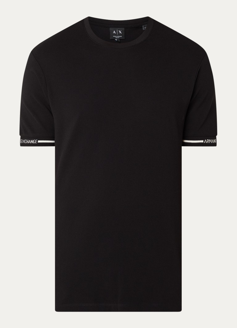 Armani Heren T-shirt van piqué katoen in de kleur Zwart