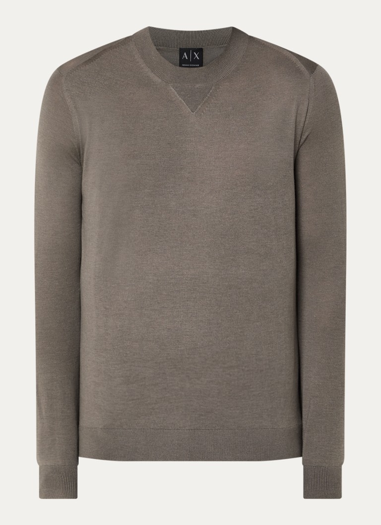 Armani Heren Fijngebreide pullover in wolblend met ronde hals in de kleur Grijs