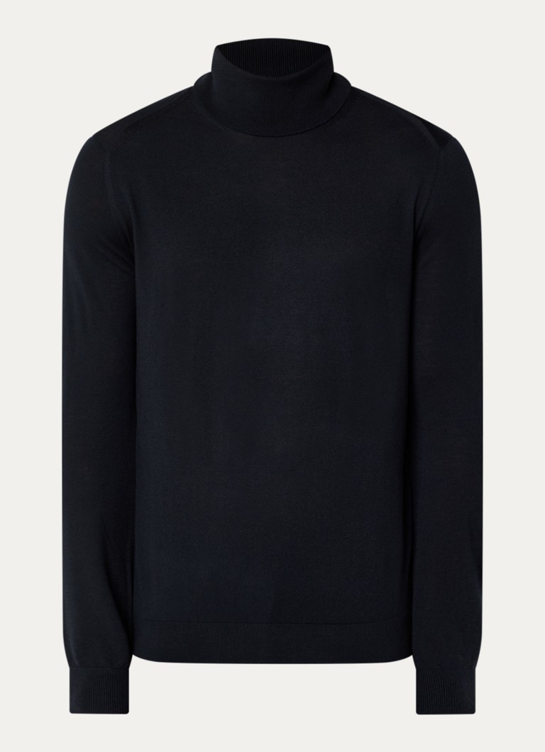 Armani Heren Fijngebreide pullover in wolblend met col in de kleur Donkerblauw