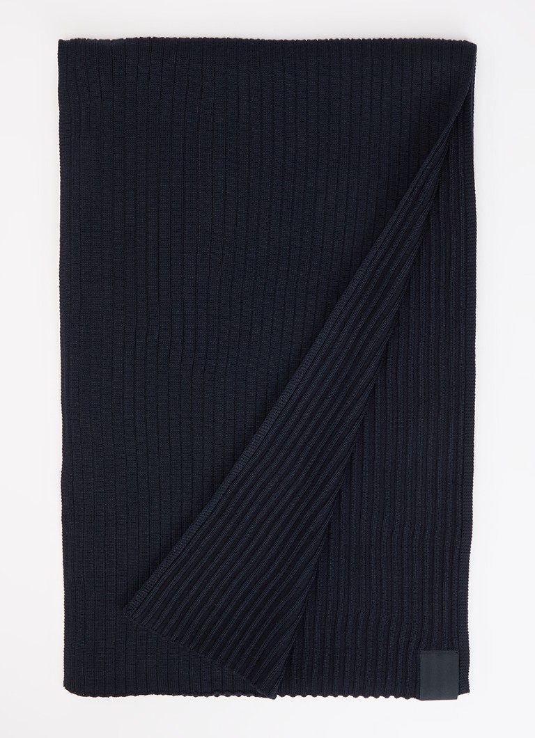 Armani Heren Ribgebreide sjaal in wolblend 200 x 30 cm in de kleur Donkerblauw