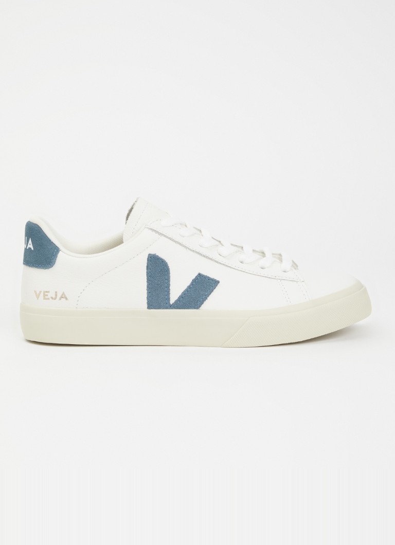 Veja Dames Campo sneaker van leer met suède details in de kleur Staalblauw, maat: 37
