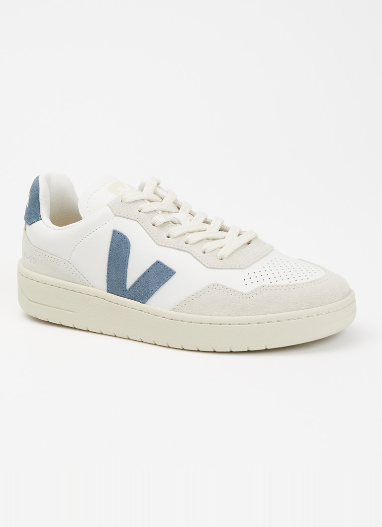 Veja Dames V-90 sneaker van leer met logo in de kleur Indigo, maat: 36