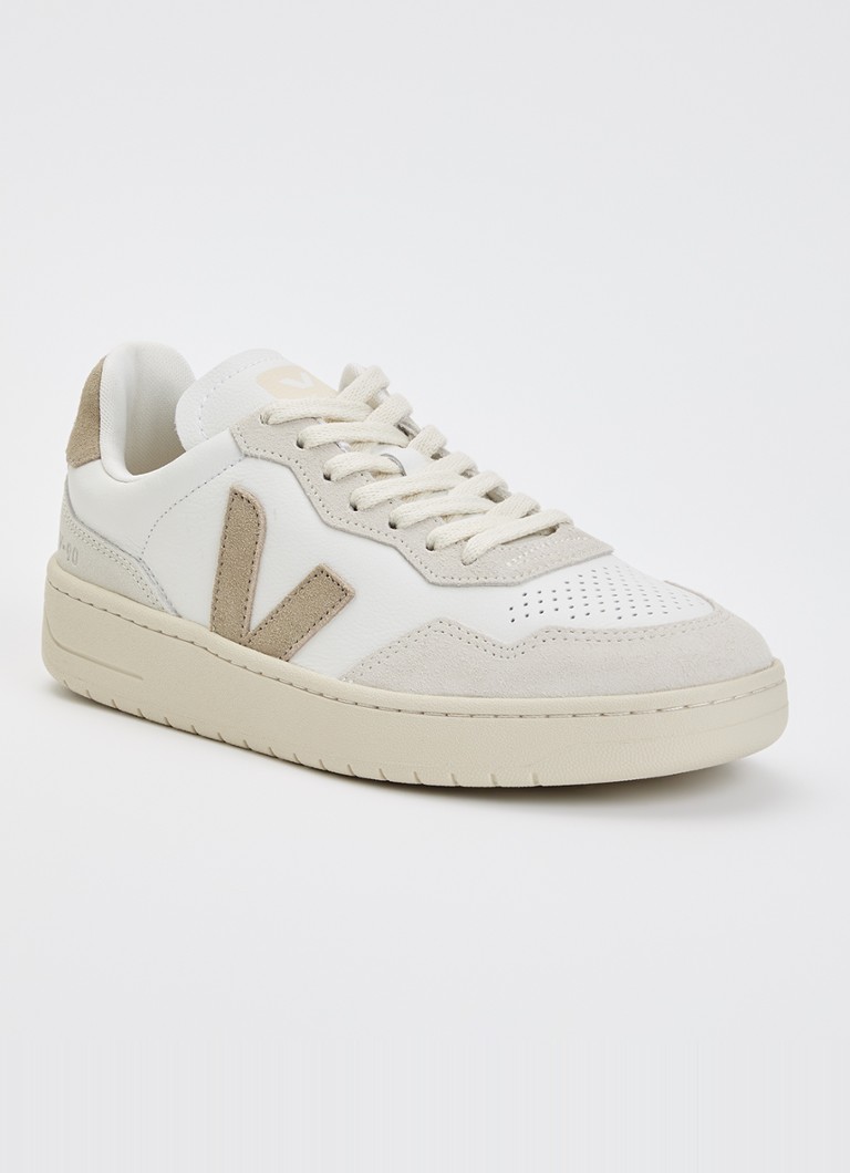 Veja Dames V-90 sneaker van leer met suède details in de kleur Beige, maat: 41